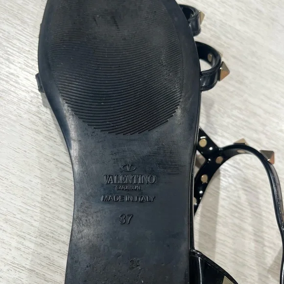 Valentino Garavani Black and Gold Studded Sandals - Picture 5 of 5